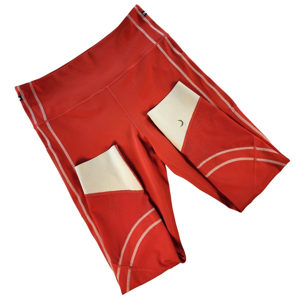 Zyia Active Leggings Womens 12 Red Mesh Pocket High Rise Polyester Spandex